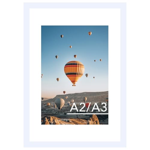 Image of JCJMY 16.5x23.4 A2 Picture Frame White with 11.7x16.5 A3 Mat, Display Photo 11.7x16.5 with Mat or 16.5 x 23.4 Without Mat, Wall Hanging Large Frame with Plexiglass, White