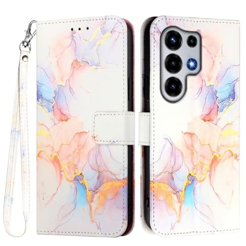 Étui compatible avec Samsung Galaxy S25 à rabat en cuir portefeuille motif marbre galaxie