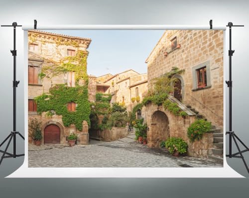 10x8ft Italy Street Backdrop Europe Village Town Landscape Buildings Photography Background Italian Tuscany Stone Wall Old House Banner Decorations Holiday Travel Party Photo Booth Props
