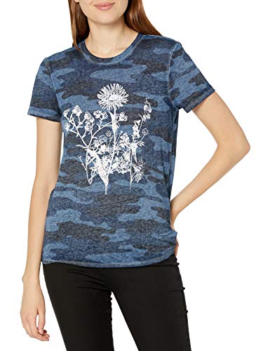 Lucky Brand Women's Short Sleeve Crew Neck Floral Camo Tee, Blue Multi, M
