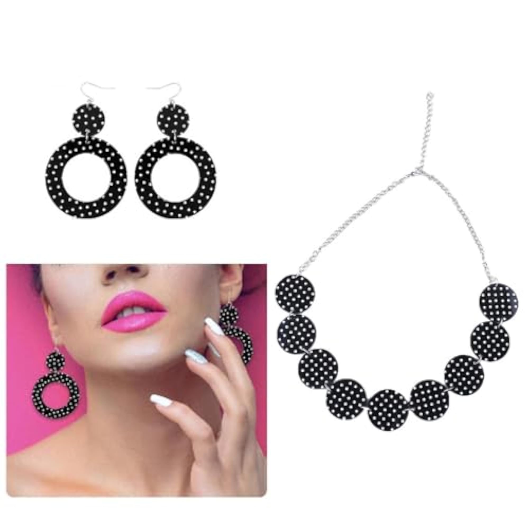 50's Themed Earrings and Necklace Set for Valentine's Day