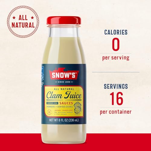 Snow's All Natural Clam Juice, 8 Fluid oz Bottle - Gluten Free, Keto Friendly - Great for Pasta & Seafood Recipes