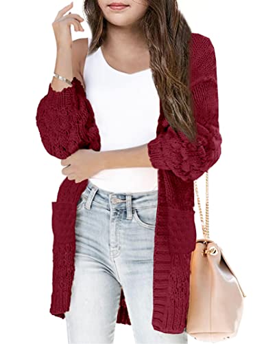 Girls Cardigan Sweaters Open Front Long Sleeve Casual Sweater Coats Solid Color Fall Knit Cardigans