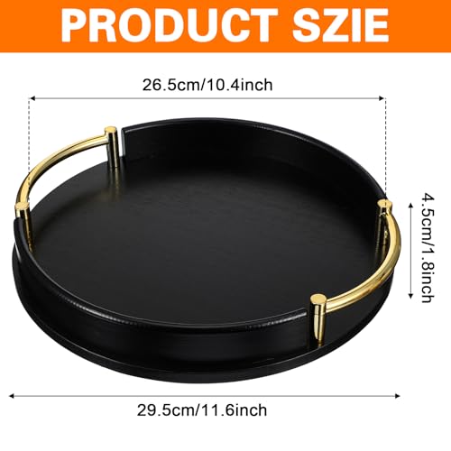 11.6 Inch Round Decorative Tray, Round Black Tray with Gold Metal Handles - Stain Resistant Serving Trays for Decor - Decorative Trays for Coffee Table, Ottoman, Bar, Vanity, Kitchen, Bedroom & More - Image 3