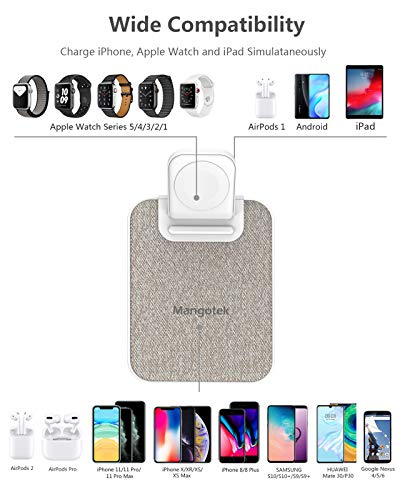 Mangotek 3 in 1 Wireless Charger iPhone Apple Charging Station, MFi Certified Wireless Charging Pad Qi Fast Chargers Stand Dock for iPhone 11/12/11 Pro/SE 2020/XS Max/XR/X/8/8Plus/iWatch/Airpods - Thumbnail 3