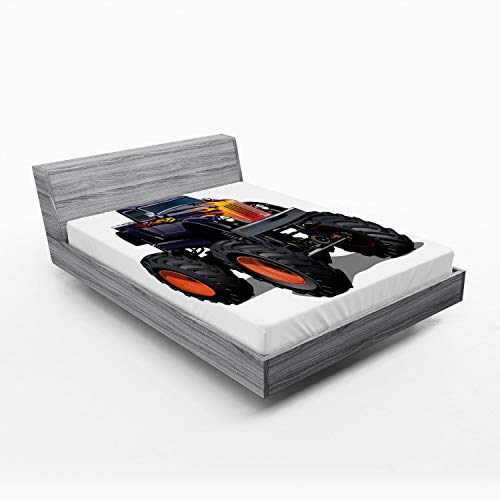 Ambesonne Truck 2 Pack Fitted Sheet, Pattern Pickup, Bed Cover All-Round Elastic Deep Pockets 2 Pieces, Package Contains 2 California King Fitted Sheets, Orange Dark Blue