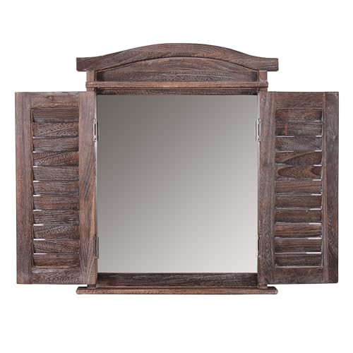 Décoshop26 Miroir Mural Forme fenêtre avec Volets 53x42x5cm en Bois Marron Vieilli 04_0005484