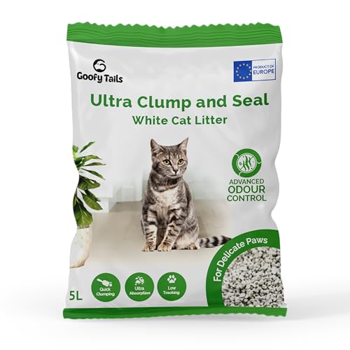 Image of Goofy Tails White Bentonite Clumping Cat Litter 10L (5L X 2 Pack) | Odour Control with Ammonia Locker Formula| 99.9% Dust Free, Anti-Bacterial Litter for Cats
