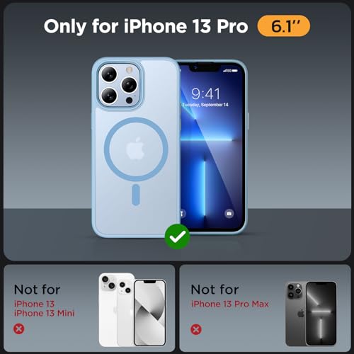Image of Miracase Magnetic for iPhone 13 Pro Case 6.1 inch (Compatible with MagSafe)(with 2X Screen Protectors) Military-Grade Protection, Anti-Fingerprint Translucent Matte Phone Case Cover, Light Blue