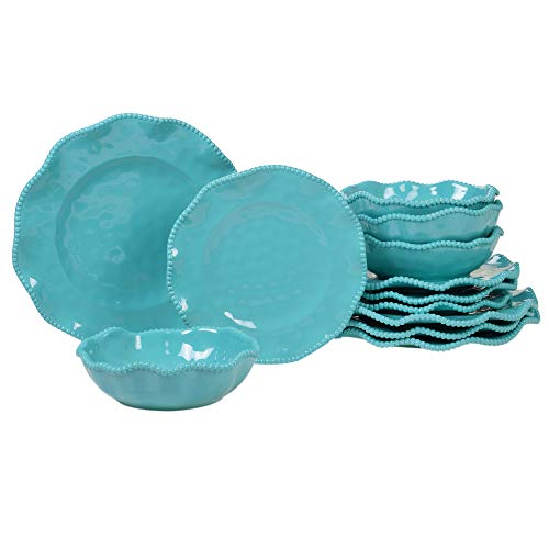 Perlette Teal 12 pc Melamine Dinnerware Set, Service for 4