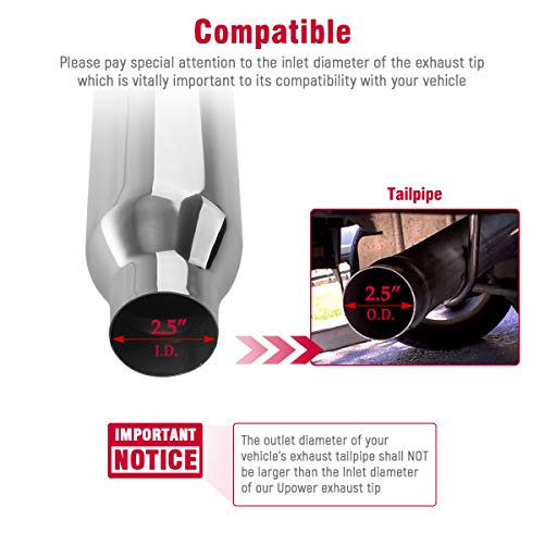 Upower 2.5" To 4" Exhaust Tips 18" Long Stainless Steel Weld-On Exhaust Tailpipe 2.5" Inlet X 4" Outlet X 18" Overall Length Universal For Car Truck #TOP1