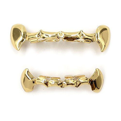Gold Grillz Teeth Set Best Gift For Son-New Custom Fit 14K Plated Gold Grillz - Excellent Cut For All Types Of Teeth – Vampire Caps Top And Bottom Grill Set - Hip Hop Bling Grillz #TOP12