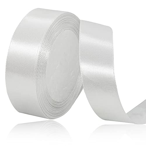 White Satin Ribbon 1 Inch x 25 Yards, Solid Color Fabric Ribbon for Gift Wrapping, DIY Crafts, Hair Bows Making, Wreath, Wedding Party Decoration and Sewing Projects