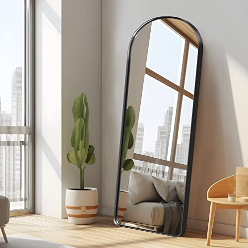 Image of NeuType 64 inchx21 inch Arched Mirror Full Length Mirror for Wall Black Mirror Full Body Big Arched Wall Mirror Full Length Wall-Mounted Mirror Aluminum Alloy Frame,Matte Black (Recessed, No Stand)