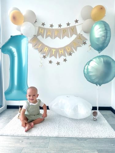 Image of 1 Balloon Numbers Birthday Decorations, 40In Pearl Blue Balloons for Party | Eye-catching Appearance, Perfect Decorative Centerpieces, Convenient Self-sealing Structure, Widely for Various Occasions