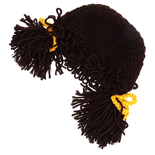 Winter Knit Hat with Wig Decoration for Boy Girl Lightweight Beanie Cap for Boys for Daily Wear Photos Years Coffee