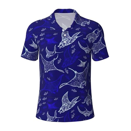 Polo homme à manches courtes imprimé marine poisson et raie manta