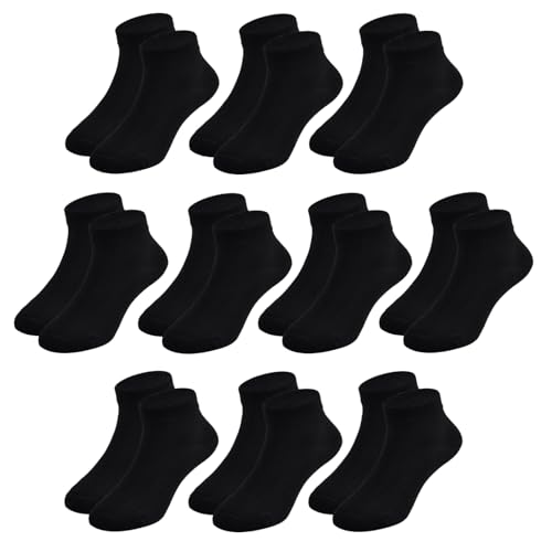 hoomore Unisex Kids Ankle Socks,Seamless Low Cut Sport & Everyday Socks for Boys Girls,Soft Breathable Cotton,10 Pairs 11-14 Years(Black,XL)