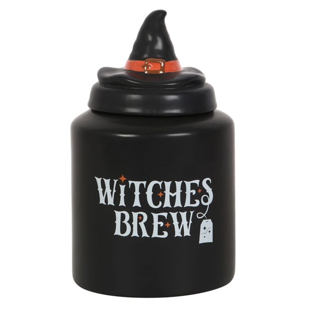 Something Different Witchy Canister: Witches Brew Ceramic Tea Canister | Teabag Holder & Storage Container with Witch Hat Design
