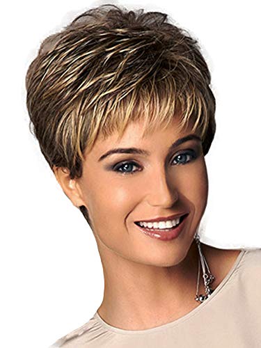 Royalfirst Kurzhaarperücke, leicht gewellt, hitzebeständig, für Damen, mit Perückenkappe Cover