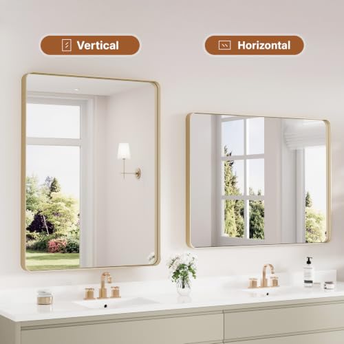 Image of Kosmonia 40x30 Inch Bathroom Vanity Mirror Brushed Champagne Gold