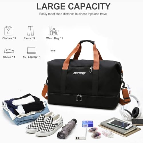 Image of CAVALO - Be Unique Duffle Cum Tote Bag Weekender /Overnight Bags for Women and Men, for Travel, Sports, Gym Bag, Waterproof with Shoe and Wet Clothes Compartments (Black)