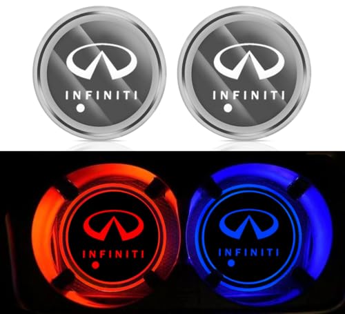 2PCS LED Cup Holder Lights Compatible with Infiniti G35 G37 Q50 Q60 Q70 QX50 QX60 QX70 QX80 FX35 FX37 FX50 M35 M37 M56, Rechargeable 7 Color-Changing Light Up Cup Holder Insert Coasters
