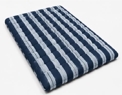 Image of H B MSALA 3 Inch Soft Cotton Gadda Mattress, Blue, 48x72 inches, Lining Pattern, Foldable & Breathable, Lightweight Bedding, for Floor & Bed, Guest Room Use