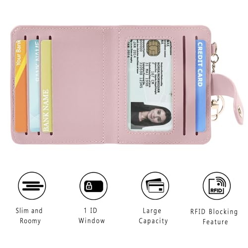 Image of Airkit Small Wallet Women RFID, PU Leather Card Holder with Keychain | Slim Compact Zipper Coin Purse for Ladies, Travel Holiday Gifts for Mom, Cute Mini Bifold Wallets