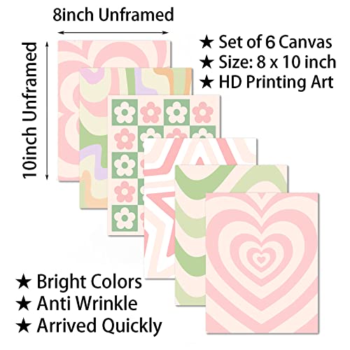 Vlejoy Set Of 6 Preppy Room Decor Aesthetic Canvas Wall Art Prints For Teen Girls Bedroom Pink And Green Heart Painting In Flowers Artwork Dormitory 8X10Inch Frameless (8X10Inchx6Pcs (Unframed)) #TOP2