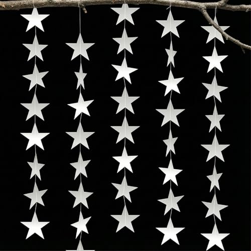 DOPENSPI Lot de 4 guirlandes d'étoiles à paillettes dorées de 4 m - Guirlande d'étoiles à suspendre - Brillantes - Pour Noël, anniversaire, carnaval, décoration de fête (argenté)