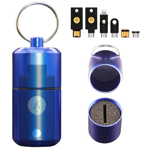 Enhanced Sponge Shock Absorption Protector Case, Fully Compatible with Yubikey 5/5FIPS/Key/Bio Series, Waterproof and Shockproof Cryptocurrency Wallet Security Case (1, Blue, One Groove)