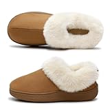 SKABIU Women Memory Foam Bootie Slippers, Fuzzy Indoor Outdoor House Shoes with Arch Support Non Slip Cozy Footwear for Winter Beige US 9