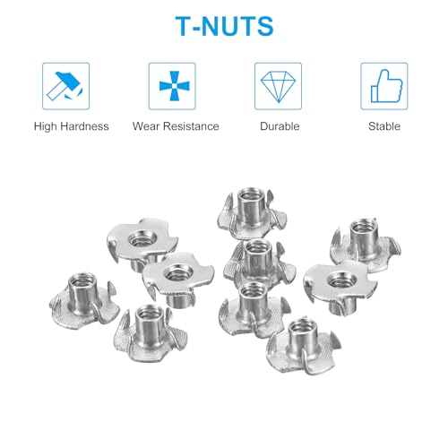 uxcell 1/4"-20 T-Nuts, 304 Stainless Steel 3-Pronged Tee Nuts Threaded Inserts for Climbing Holds and Wood Workings, Silver 10Pcs by uxcell - Image 4