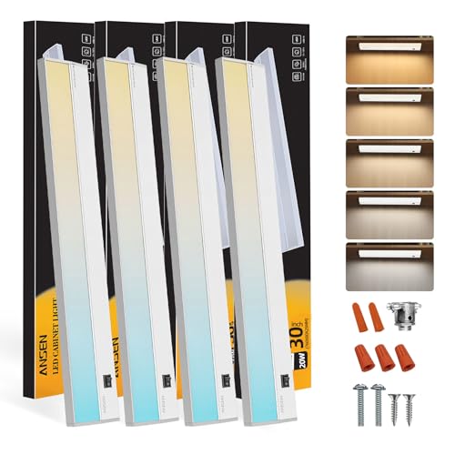 Image of Ansen 4Packs of Under Cabinet Lighting Hardwired, 30IN 20W 1150LM, Dimmable Led Light for Kitchen /Bar /Closet, CRI>92, R9>90, 5 Color Temperature, 2700K-5000K(Warm White, Cool White, Daylight)