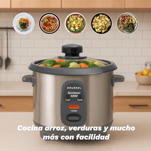 Grunkel - Arrocera eléctrica y Vaporera RC- 1L Funciona para Cocinar arroz, Olla 01L Antiadherente extraíble incluye Tapa y Cuchara. 400 W - imagen 3