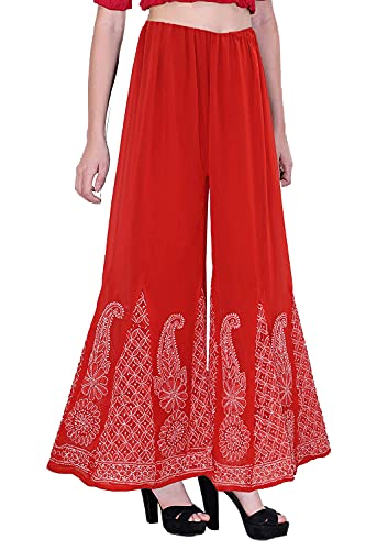 Image of Lavangi Women Lucknow Chikankari Hand Embroidered Chifffon Palazzo /Sharara (Free Size)