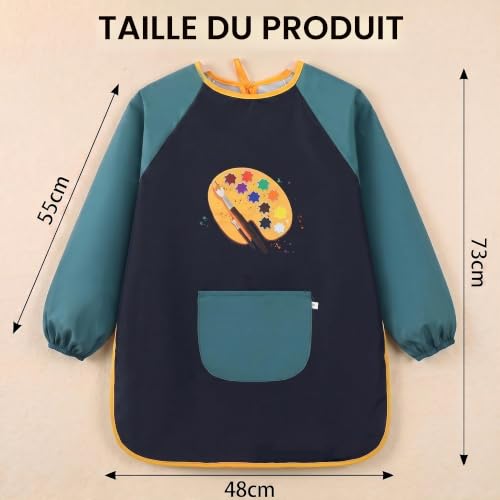DINSAGE Tablier de peinture pour enfants du primaire, blouse de peinture pour enfants de 7 à 12 ans, aquarelle pour enfants à l'école et pour les loisirs créatifs à partir de 6 ans (Noir + Vert) – vue 2