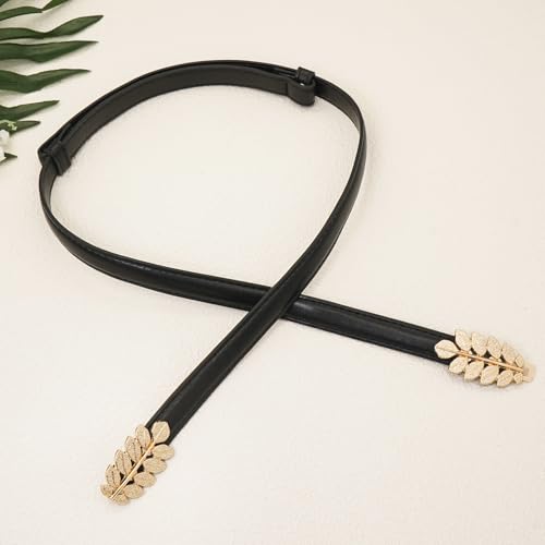 Women Skinny Belts Thin PU Leather Waist Belt with Gold Buckle for Dresses 6