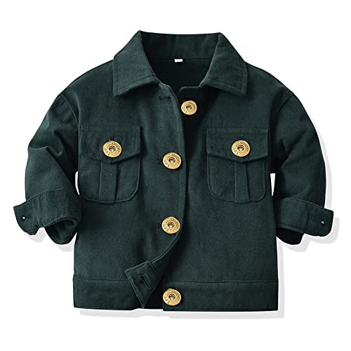 Toddler Babys Fashion Solid Color Denim Jacket Casual Button Down Long Sleeve Comfy Cardigans for Kids (Dark Green,70/6-12 M,Unisex,Big Kid,US,Age,6 Months,12 Months)