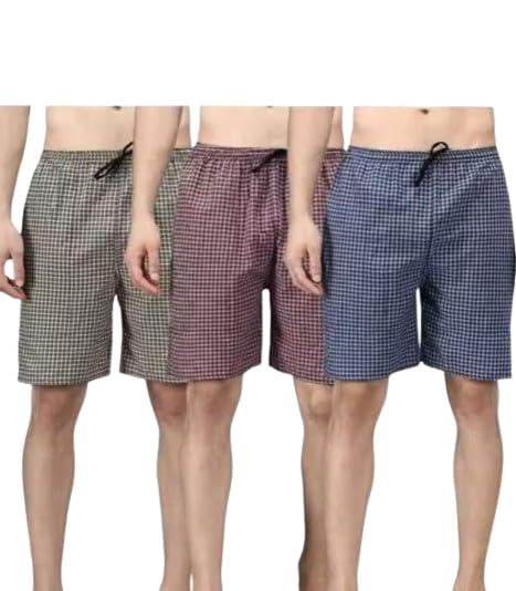 MS India Shop Men's Checkered Boxer Shorts, Multicolour, Casual Lounge Wear (in, Alpha, M, Regular, Boxer Set 3)-image-9