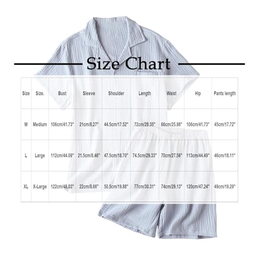 2 Piece Men Summer Cotton Pajamas Set, Short Sleeve Button Down Loose Shirts Pjs and Shorts Comfy Breathable Loungewear3