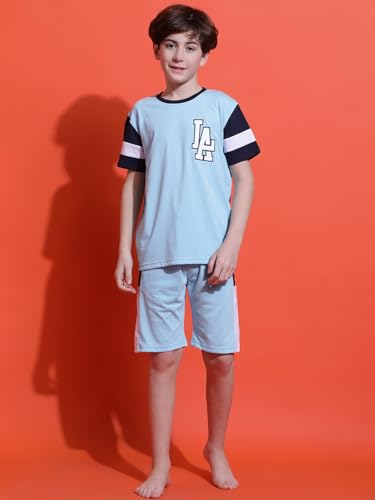 Image of Li'l Tomatoes Boys 100% Cotton Night Suit | Summer T-Shirt & Shorts Set | Soft & Breathable Sleepwear | 9-16 Years