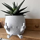 Powrma Smiling Plant Pot with Middle Fingers Up, Flower Pots for Succulents Flower Plant Pot for Plant Lover, Funny Resin Figure Planter Pot for Indoor Outdoor (White*1pcs)