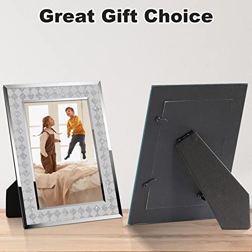 Iziddo 5X7 Sparkle Picture Frame Pack Of 2, Elegant Crystal Silver Glitter Mirror Glass Photo Frames, Gift Picture Frame (5 X 7) #TOP6