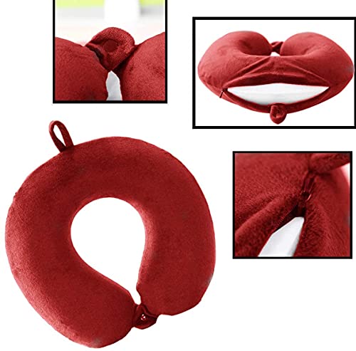 Image of GDEOUP Travel Pillow 100% Pure Comfortable U Shape Memory Foam Pillows Neck and Head Support Portable Travel Neck Pillow Suitable for Planes Airplane for Traveling,Train,Self-Drivingng Car (Red)