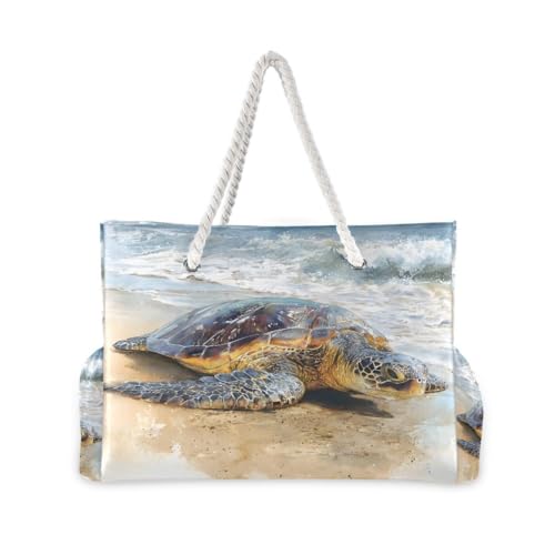 Large Beach Bags Totes Canvas Tote Shoulder Bag Seaturtle on Beach Water Resistant Bags for Gym Travel Daily2