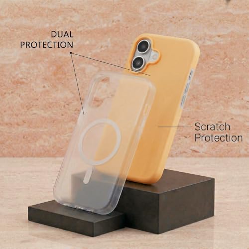 Image of amazon basics Luxury MagSafe Compatible Magnetic Case for iPhone 17 | Soft Touch Matte Pastel Finish | Shockproof Back Cover with Camera Protection (Orange)