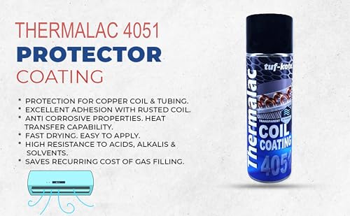 Image of tuf-kote THERMALAC 4051 Blue AC Coil Protector Spray 250ml [Pack of 2] | Transparent Anti-Corrosion Coating for Copper Tubing & Condenser Coils | Heat Resistant up to 205C