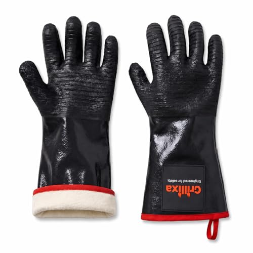 Grillixa 932F Light Heat Resistant BBQ Gloves, 14-Inch Waterproof Neoprene Grill Gloves, Oil & Slip Resistant with Cotton Lining, for Oven, Smoker, Fire Pit, Rotisserie and BBQ Cooking